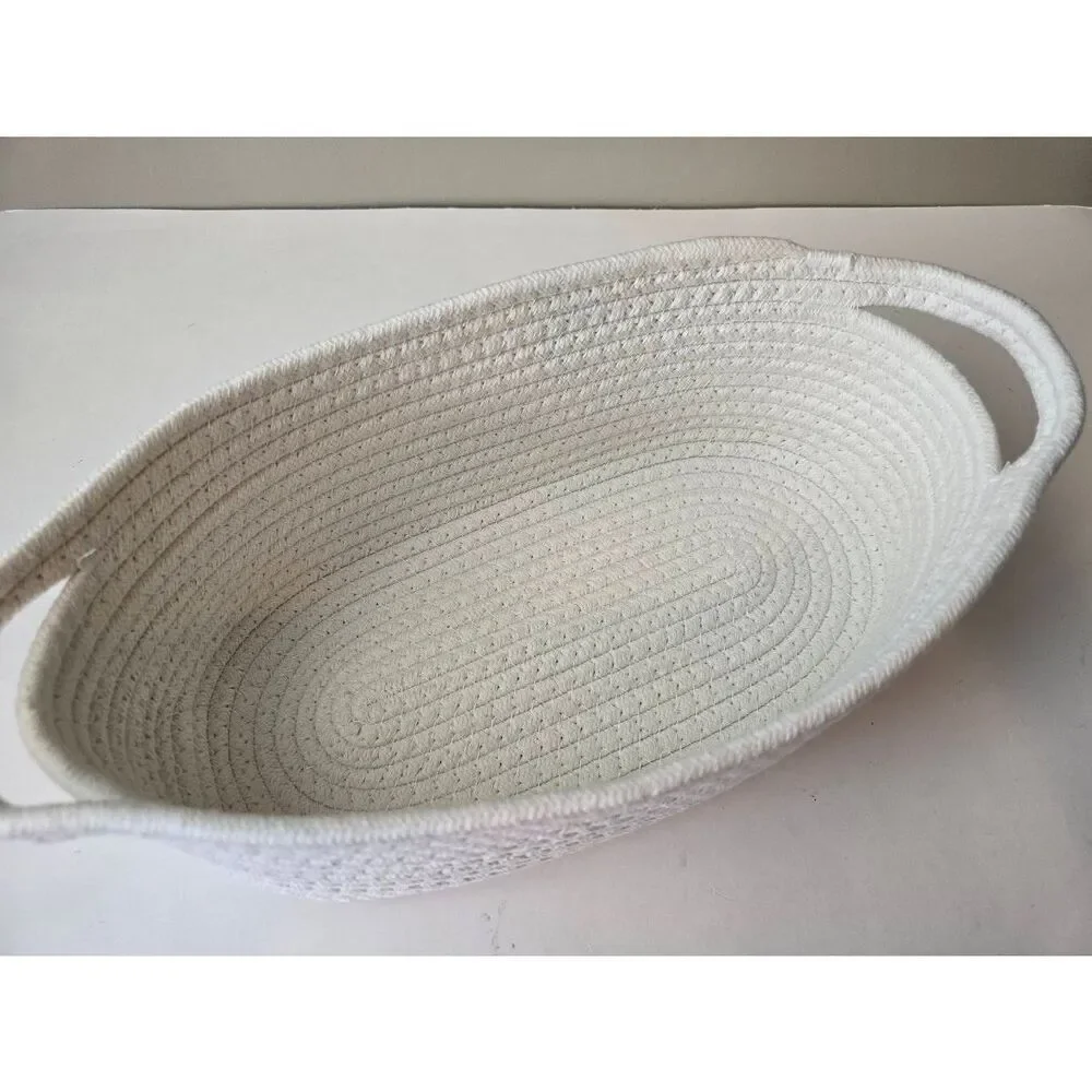 Cotton Rope Basket Oval White-Basket Only